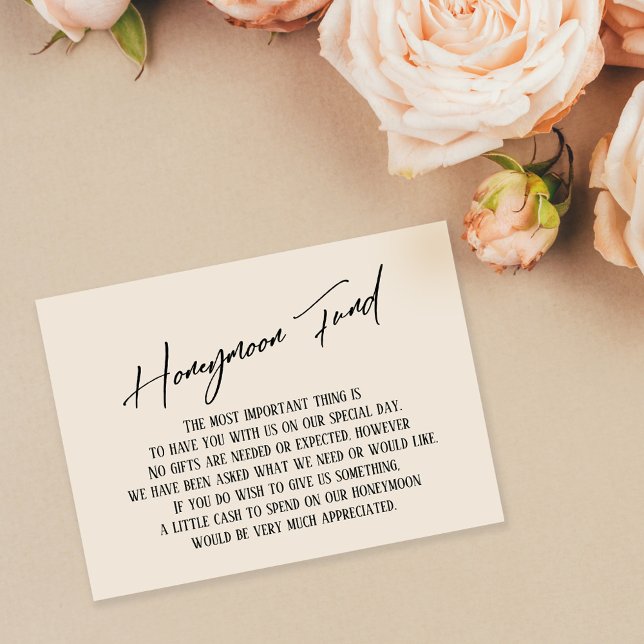 Honeymoon Fund Modernes Handwriting Einfache Creme Begleitkarte (Von Creator hochgeladen)