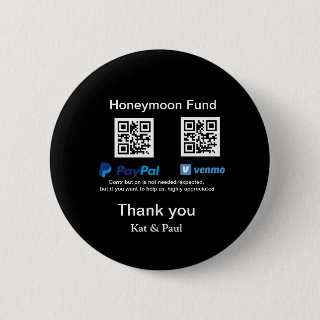 Honeymoon Fund PayPal Venmo QR Code Vielen Dank Button (Vorderseite)