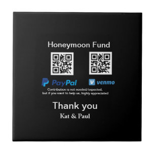 Honeymoon Fund PayPal Venmo QR Code Vielen Dank Fliese
