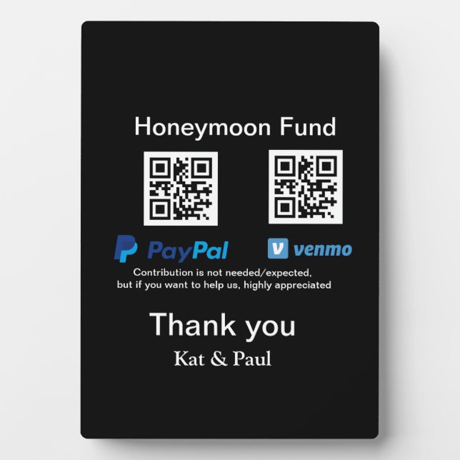 Honeymoon Fund PayPal Venmo QR Code Vielen Dank Fotoplatte (Vorderseite)