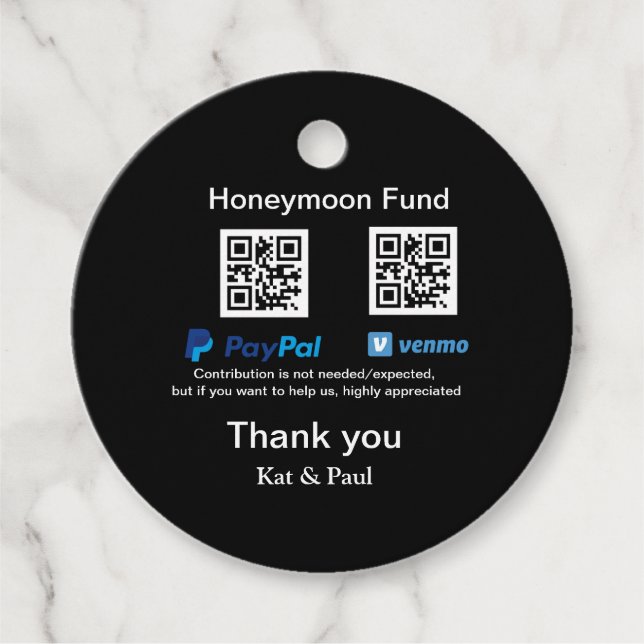 Honeymoon Fund PayPal Venmo QR Code Vielen Dank Geschenkanhänger (Vorderseite)