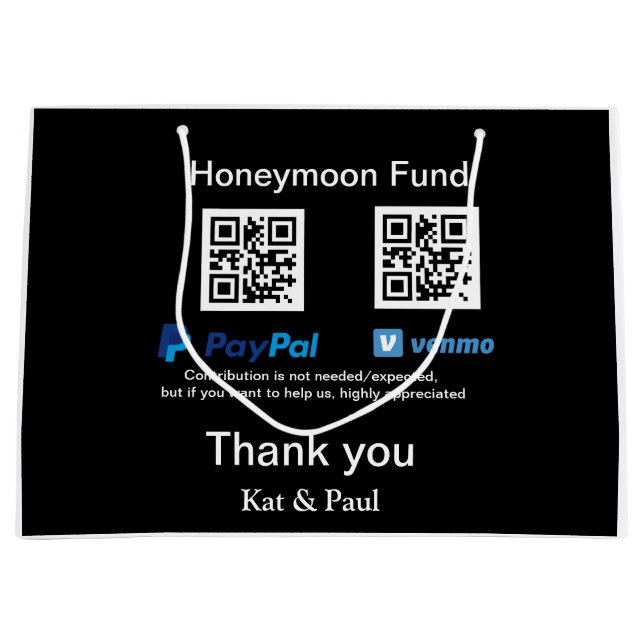 Honeymoon Fund PayPal Venmo QR Code Vielen Dank Große Geschenktüte (Vorderseite)