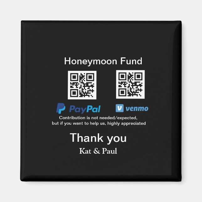 Honeymoon Fund PayPal Venmo QR Code Vielen Dank Magnet (Vorne)
