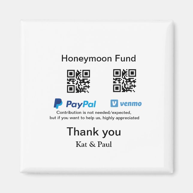 Honeymoon Fund PayPal Venmo QR Code Vielen Dank Magnet (Vorne)