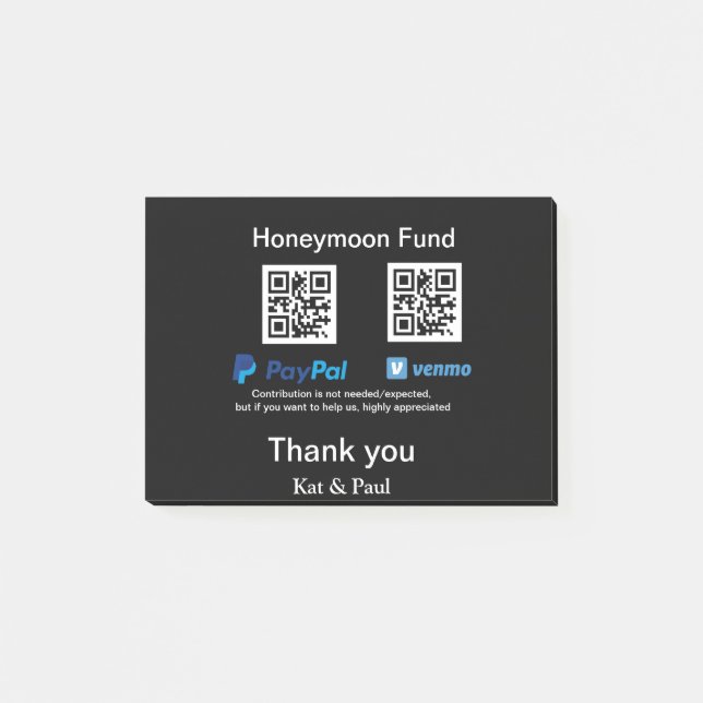 Honeymoon Fund PayPal Venmo QR Code Vielen Dank Post-it Klebezettel (Vorderseite)