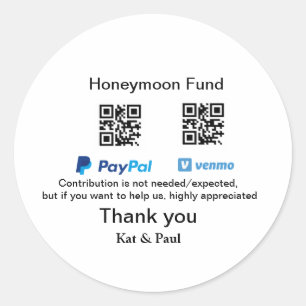 Honeymoon Fund PayPal Venmo QR Code Vielen Dank Runder Aufkleber