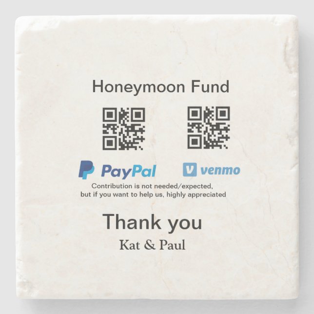 Honeymoon Fund PayPal Venmo QR Code Vielen Dank Steinuntersetzer (Vorderseite)