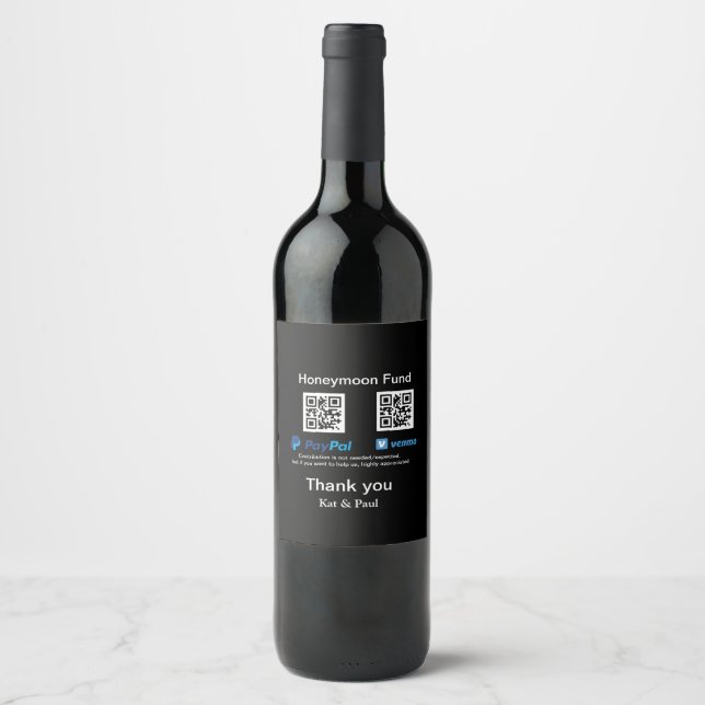 Honeymoon Fund PayPal Venmo QR Code Vielen Dank Weinetikett (Vorderseite)