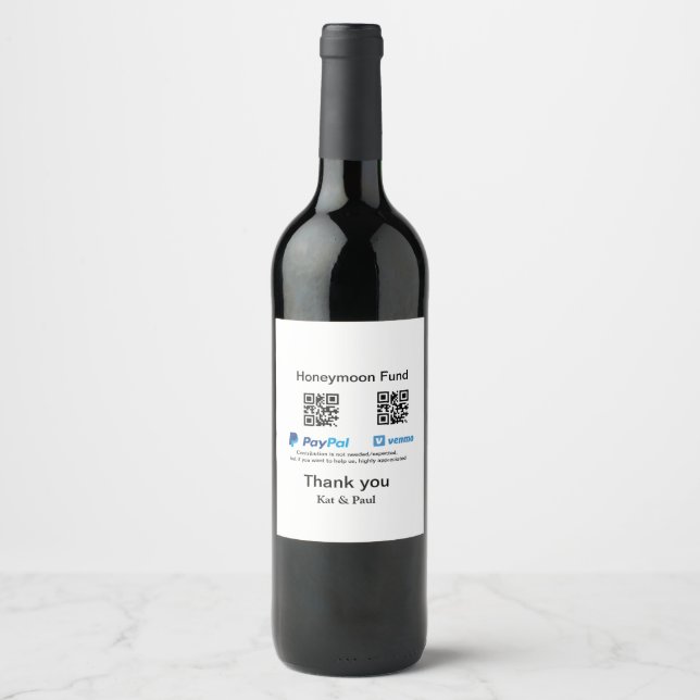 Honeymoon Fund PayPal Venmo QR Code Vielen Dank Weinetikett (Vorderseite)
