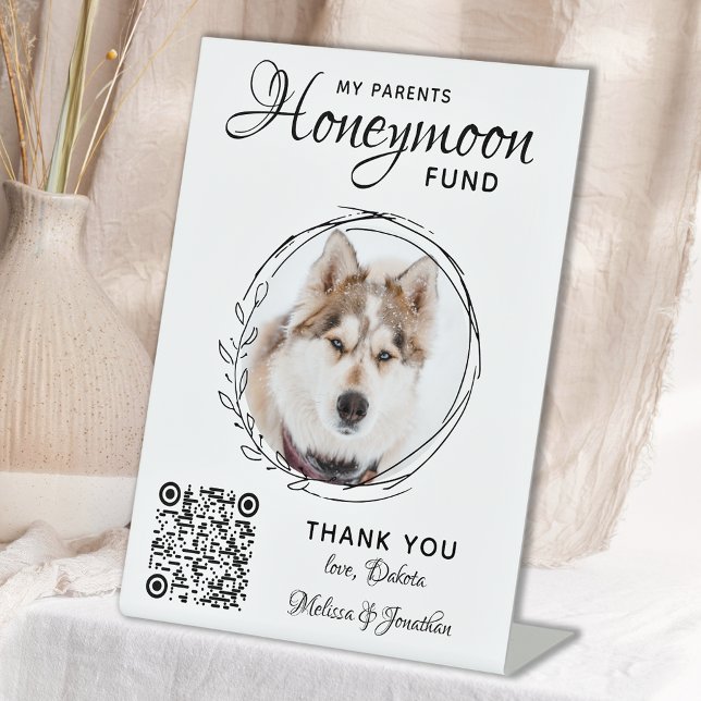 Honeymoon Fund Pet Wedding QR Code Dog Foto Sockelschild (Von Creator hochgeladen)