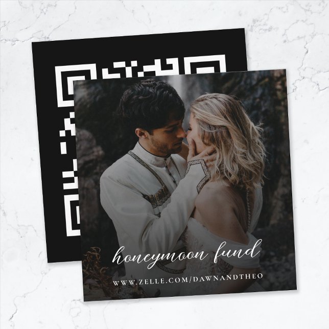 Honeymoon Fund | QR Code Elegantes Foto Hochzeit Begleitkarte (Von Creator hochgeladen)