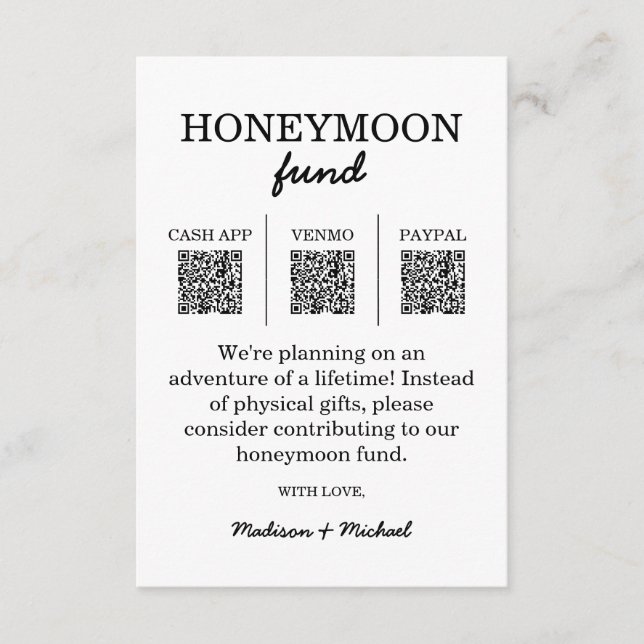 Honeymoon Fund QR Code Enclosure Card Begleitkarte (Vorderseite)