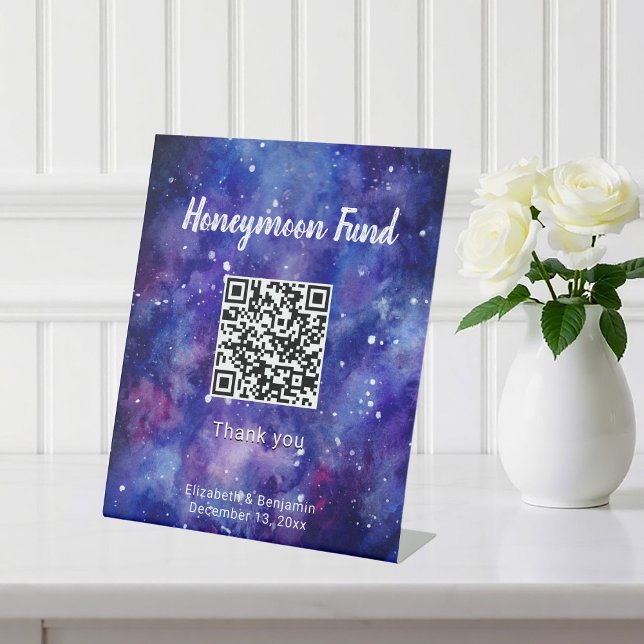 Honeymoon Fund QR Code Galaxy Starry Night Wedding Sockelschild (Von Creator hochgeladen)
