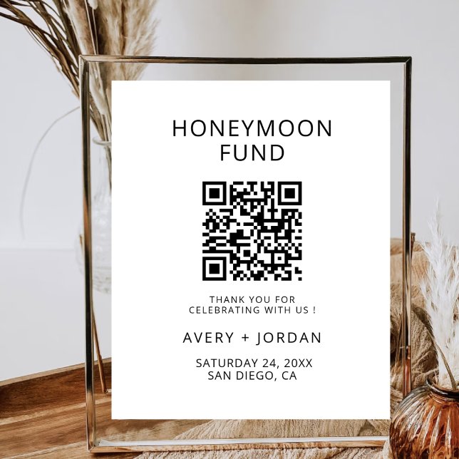 Honeymoon Fund QR Code Minimalistisch Wedding Part Poster (Von Creator hochgeladen)