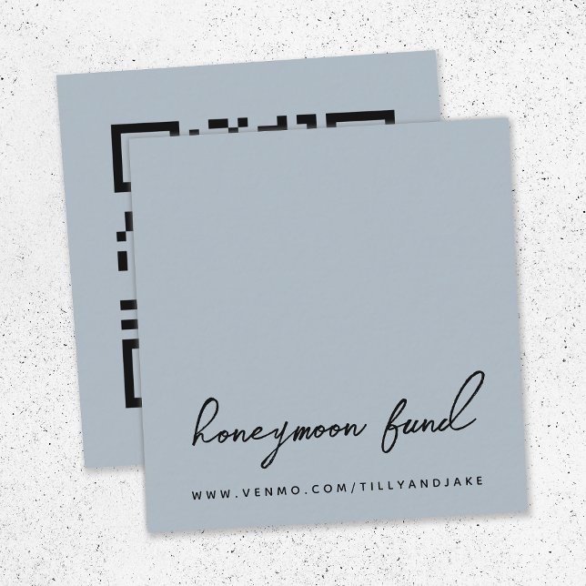 Honeymoon Fund | QR Code Modernes Wedding Blue Gra Begleitkarte (Von Creator hochgeladen)