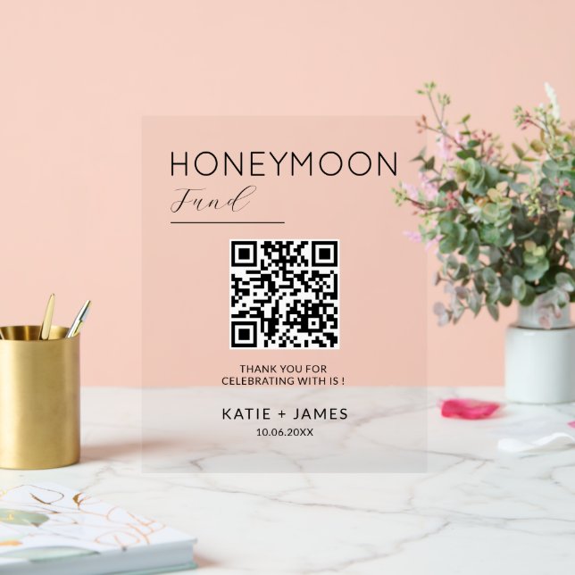 Honeymoon Fund QR Code Registry Wedding Wishing Acrylschild (Hochzeit)