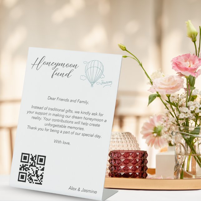 Honeymoon Fund Qr Code Reisefonds Anforderung Gesc Sockelschild (Honeymoon Fund Qr Code Travel Fund Request Gift Pedestal Sign)