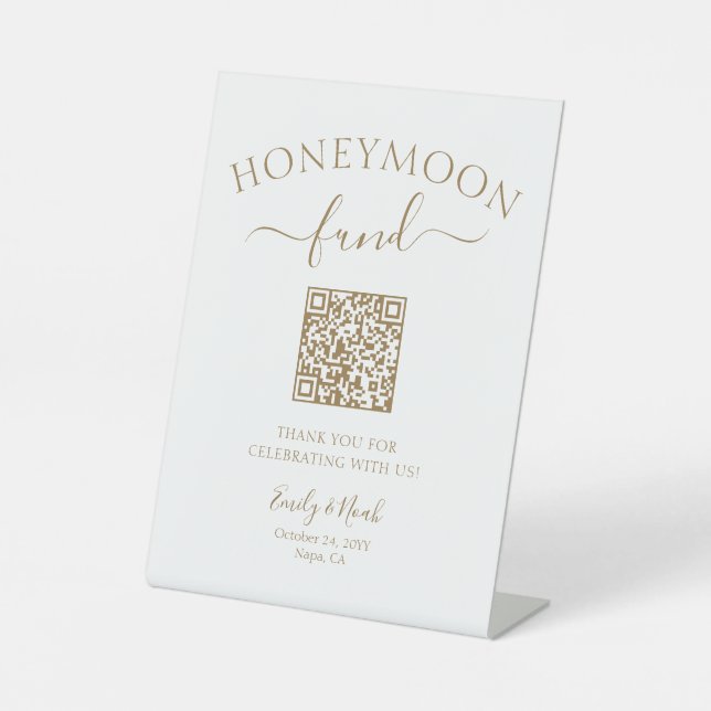 Honeymoon Fund QR Code Signing Minimalistische Hoc Sockelschild (Vorderseite)