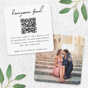 Honeymoon Fund QR Code Wedding Foto Minimal White Begleitkarte