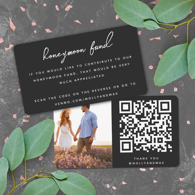 Honeymoon Fund QR Code Wedding Registry Black Begleitkarte (Von Creator hochgeladen)