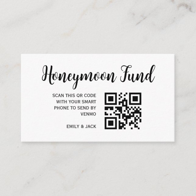 Honeymoon Fund QR Code Wedding Registry Geschenk Begleitkarte (Vorderseite)