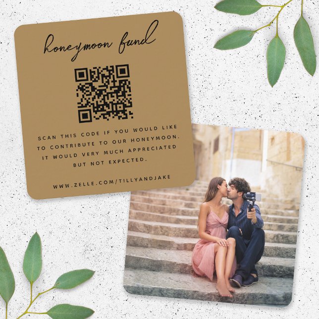 Honeymoon Fund | QR Code Wedding Registry Gold Begleitkarte (Von Creator hochgeladen)