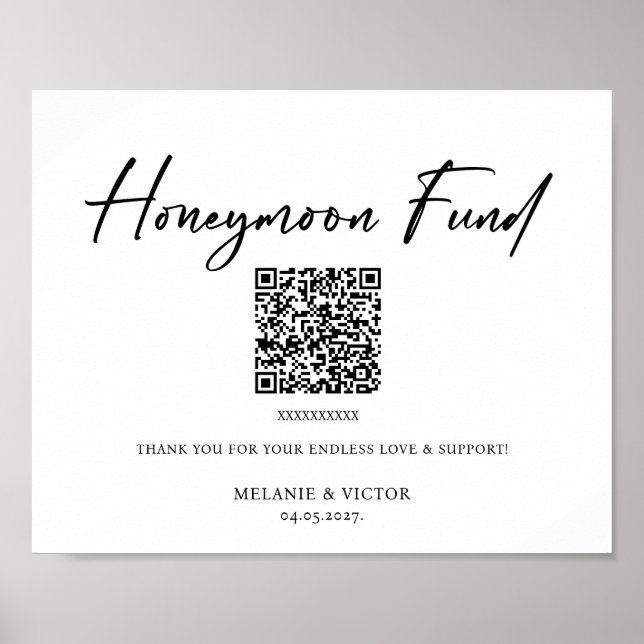 Honeymoon Fund QR Code Wedding Sign Poster (Vorne)