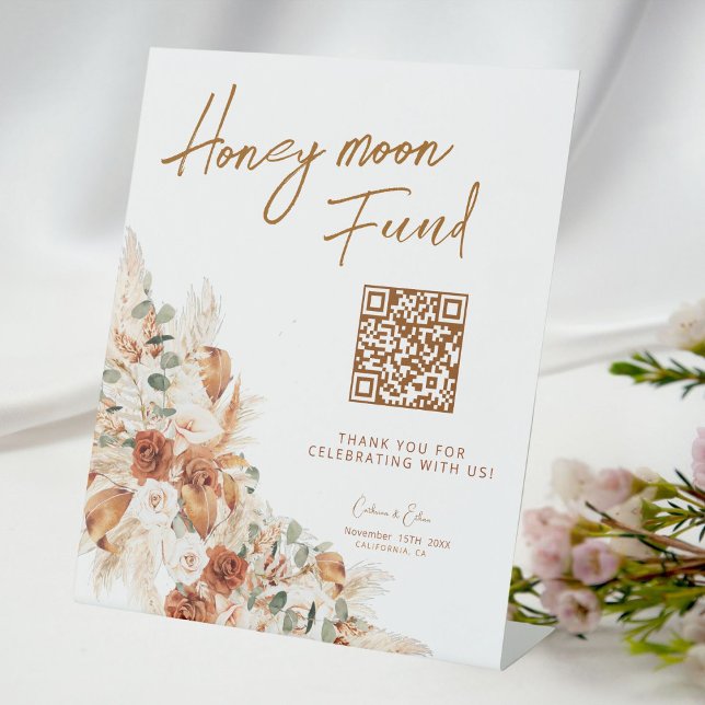 Honeymoon Fund QR Wedding Modern Rustic Sockelschild (Von Creator hochgeladen)