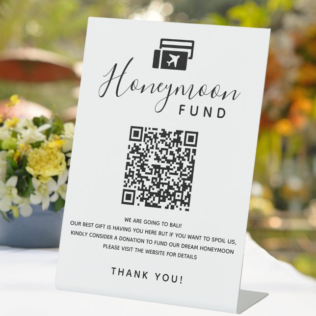 Honeymoon Fund Scan QR Code Digital Wedding Wish Sockelschild (Digital Honeymoon Fund QR Code Scan Wedding Wish Pedestal Sign
)