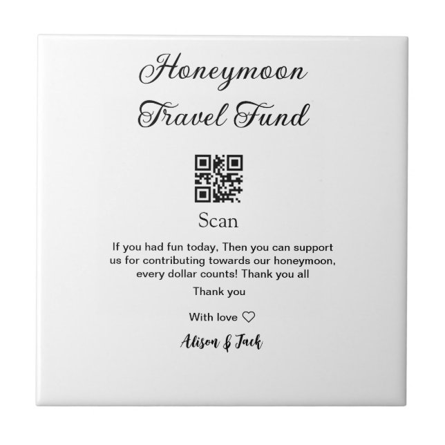 Honeymoon fund scan QR codeadd name  Fliese (Vorderseite)