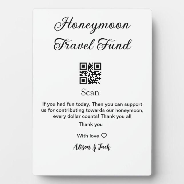 Honeymoon Fund Scan QR Codeadname Fotoplatte (Vorderseite)