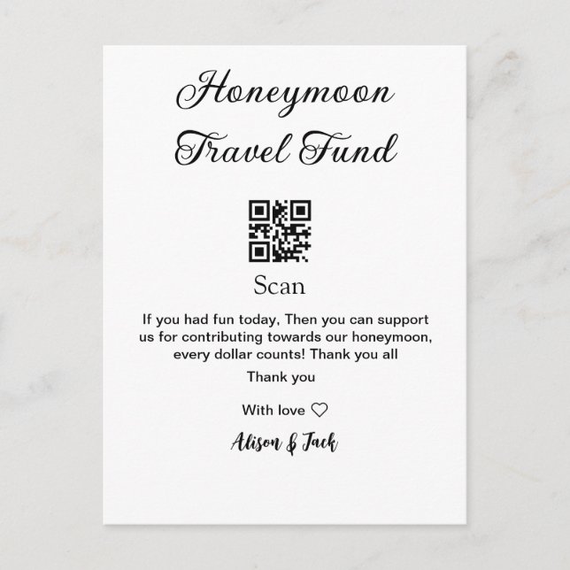 Honeymoon Fund Scan QR Codeadname Postkarte (Vorderseite)