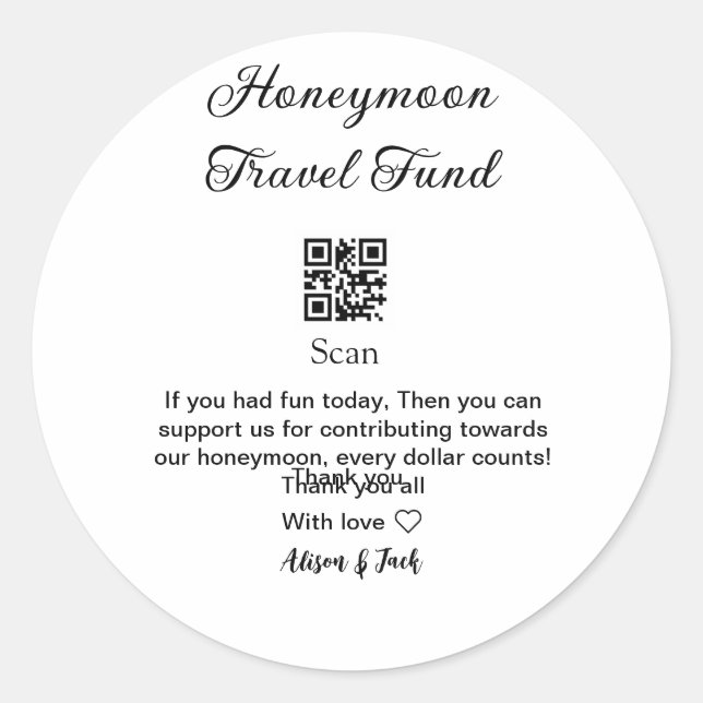 Honeymoon Fund Scan QR Codeadname Runder Aufkleber (Vorderseite)