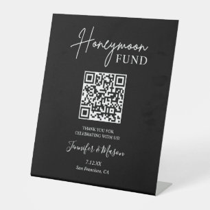 Honeymoon Fund Sign, QR Code Honeymoon Wish Black Sockelschild