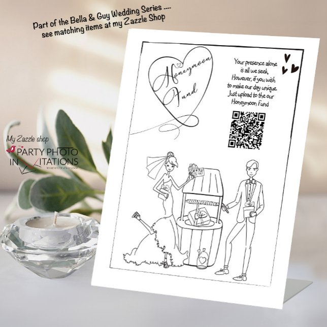 Honeymoon Fund Sign Wedding Cash Gift Sockelschild (Bella and Guy Hand drawn Honeymoon fund)