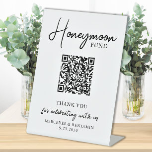 Honeymoon Fund Simple Handwriting QR Code Wedding Sockelschild