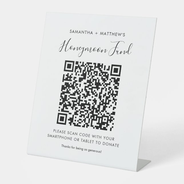 Honeymoon Fund Simple QR Code Newlyweds Sockelschild (Vorderseite)