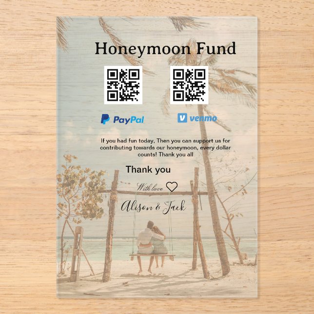 Honeymoon fund venomo paypal donation Q R couple Acryleinladungen (Vorderseite)