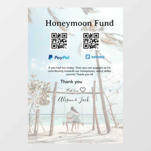 Honeymoon fund venomo paypal donation Q R couple Fensteraufkleber (Blatt)