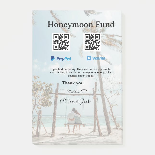 Honeymoon fund venomo paypal donation Q R couple Post-it Klebezettel (Vorderseite)