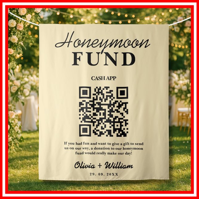 Honeymoon Fund Wedding QR Butter Yellow Background Wandteppich (Von Creator hochgeladen)