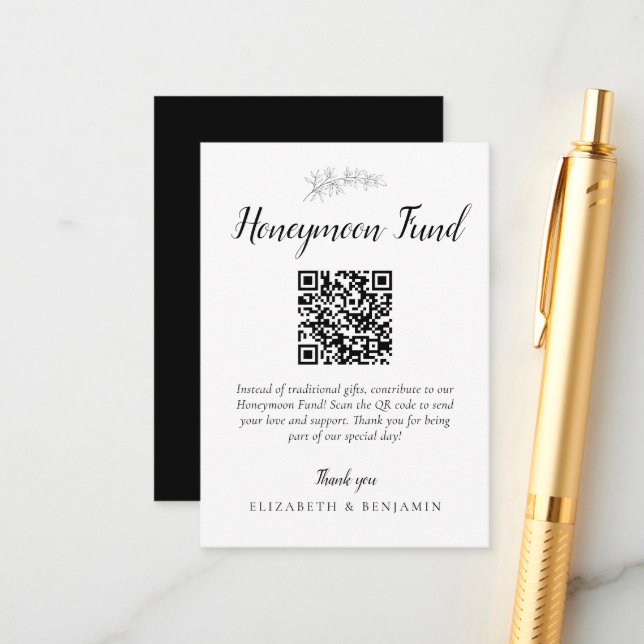 Honeymoon Fund Wedding QR Code Minimal Elegant Begleitkarte (Vorderseite/Rückseite Beispiel)
