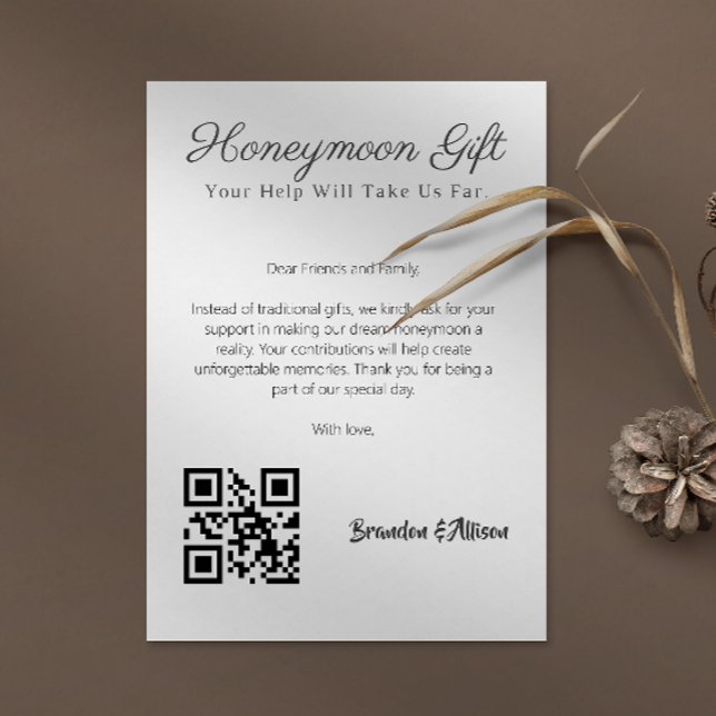 Honeymoon Fund Wedding Registry Geschenk Qr Code Einladung (Honeymoon Fund Wedding Registry Gift Qr Code Invitation)