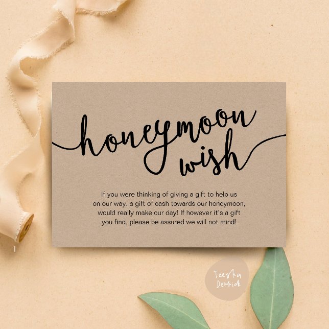 Honeymoon Fund Wish Cash, Moderne rustikale Hochze Begleitkarte (Honeymoon Fund Cash Wish, a note on gifts Enclosure Card Rustic Brown Kraft Background)