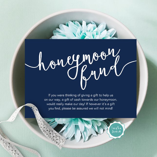 Honeymoon Fund Wish Cash, Moderne rustikale Hochze Begleitkarte (Honeymoon Fund Wish Cash, A note on gifts, Modern Rustic Modern Rustic Wedding Card Navy Blue)