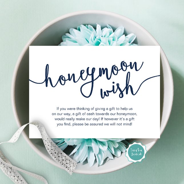 Honeymoon Fund Wish Cash, Moderne rustikale Hochze Begleitkarte (Honeymoon Fund Wish Cash, A note on gifts, Modern Rustic Modern Rustic Wedding Card Navy Blue)