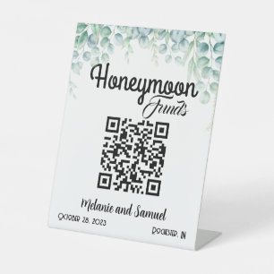 Honeymoon Funds QR Code Eucalyptus Wedding Sockelschild