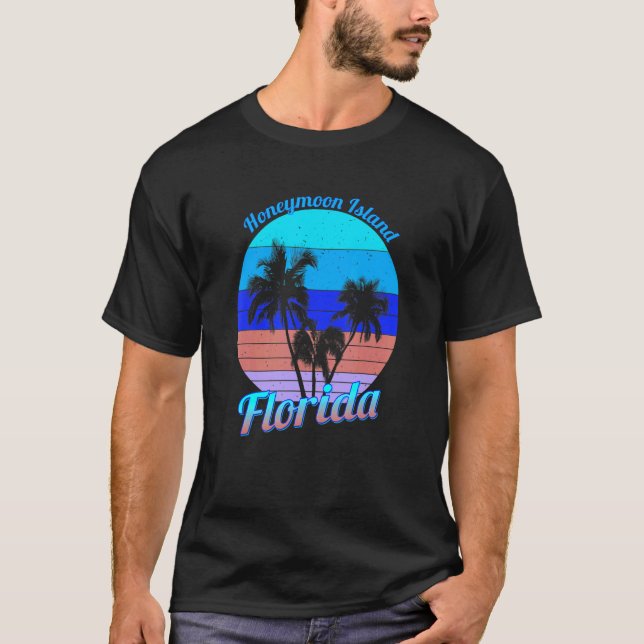 Honeymoon Island Florida Retro Tropische Palmen Bä T-Shirt (Vorderseite)