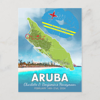 Honeymoon Vacation Erinnerungen Aruba Insel Karte