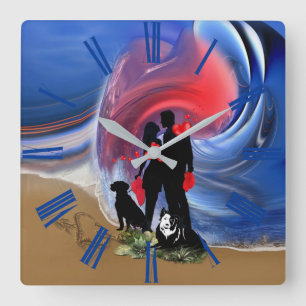 Honeymoon Valentine couple Quadratische Wanduhr